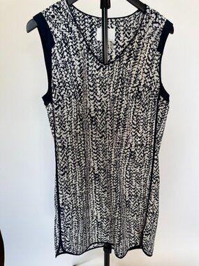 Dalia Black White Abstract Print Sleeveless Tunic Top